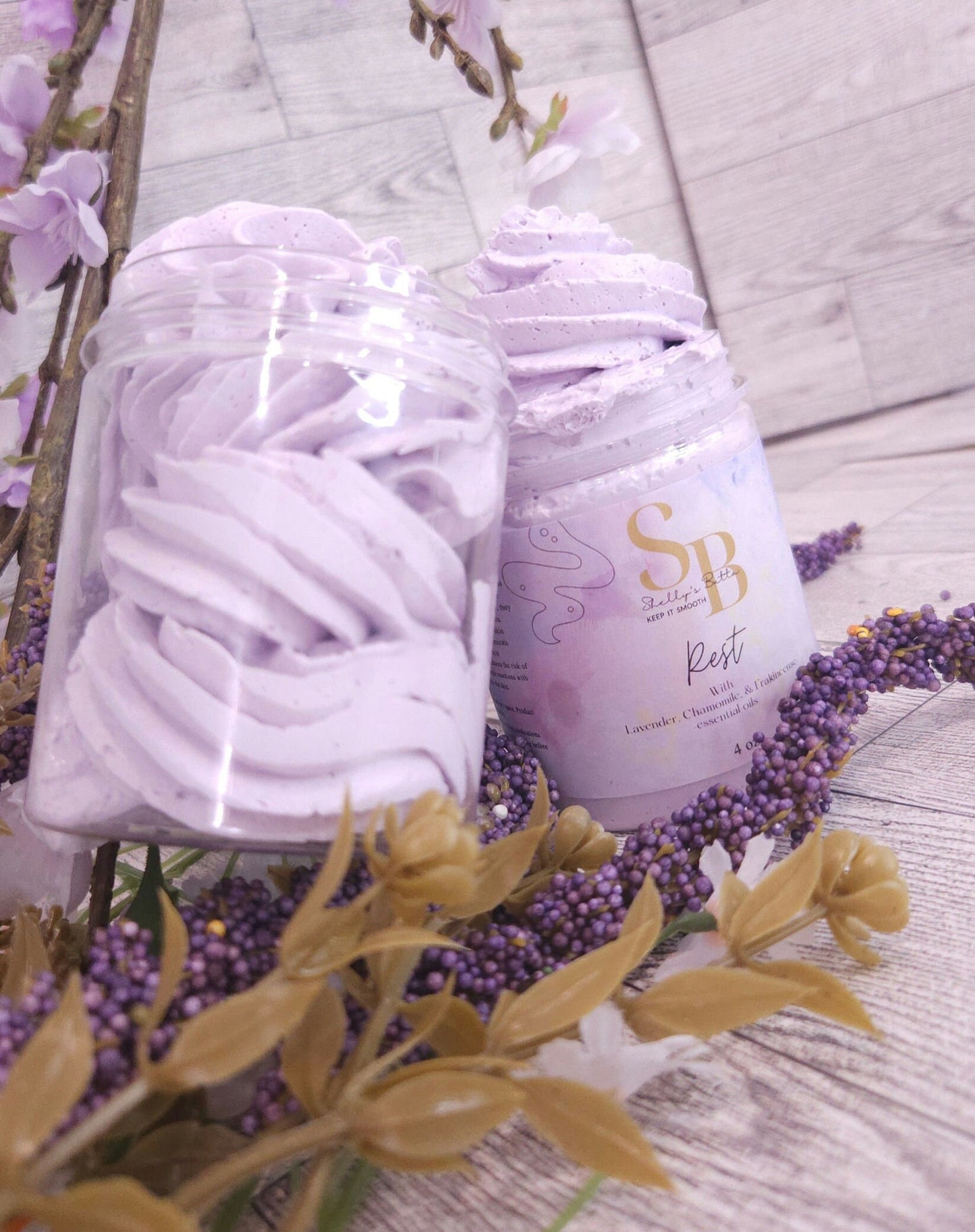 Rest Whipped Shea and Mango Butter with therapeutic grade Lavender, Chamomile, and Clary Sage oils