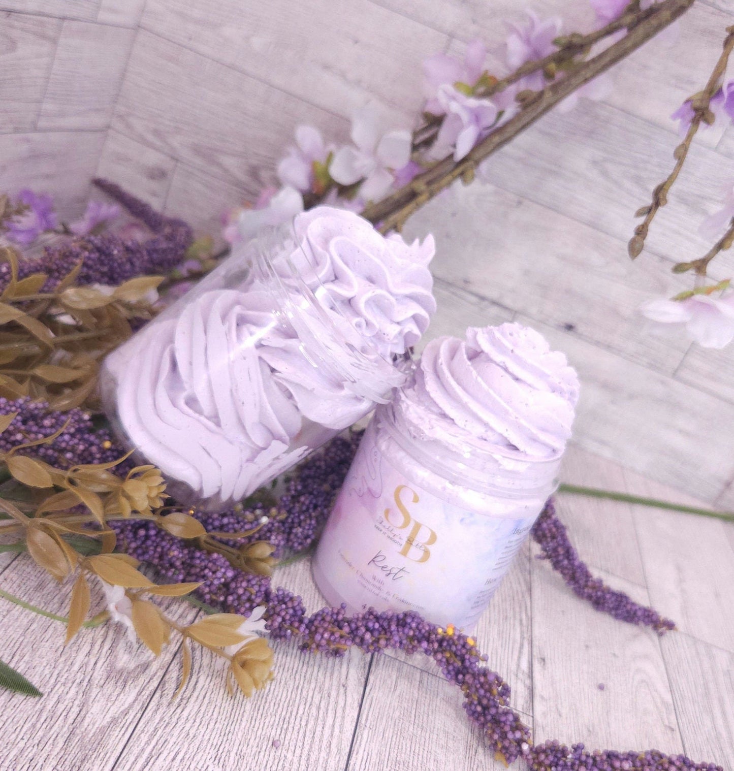 Rest Whipped Shea and Mango Butter with therapeutic grade Lavender, Chamomile, and Clary Sage oils