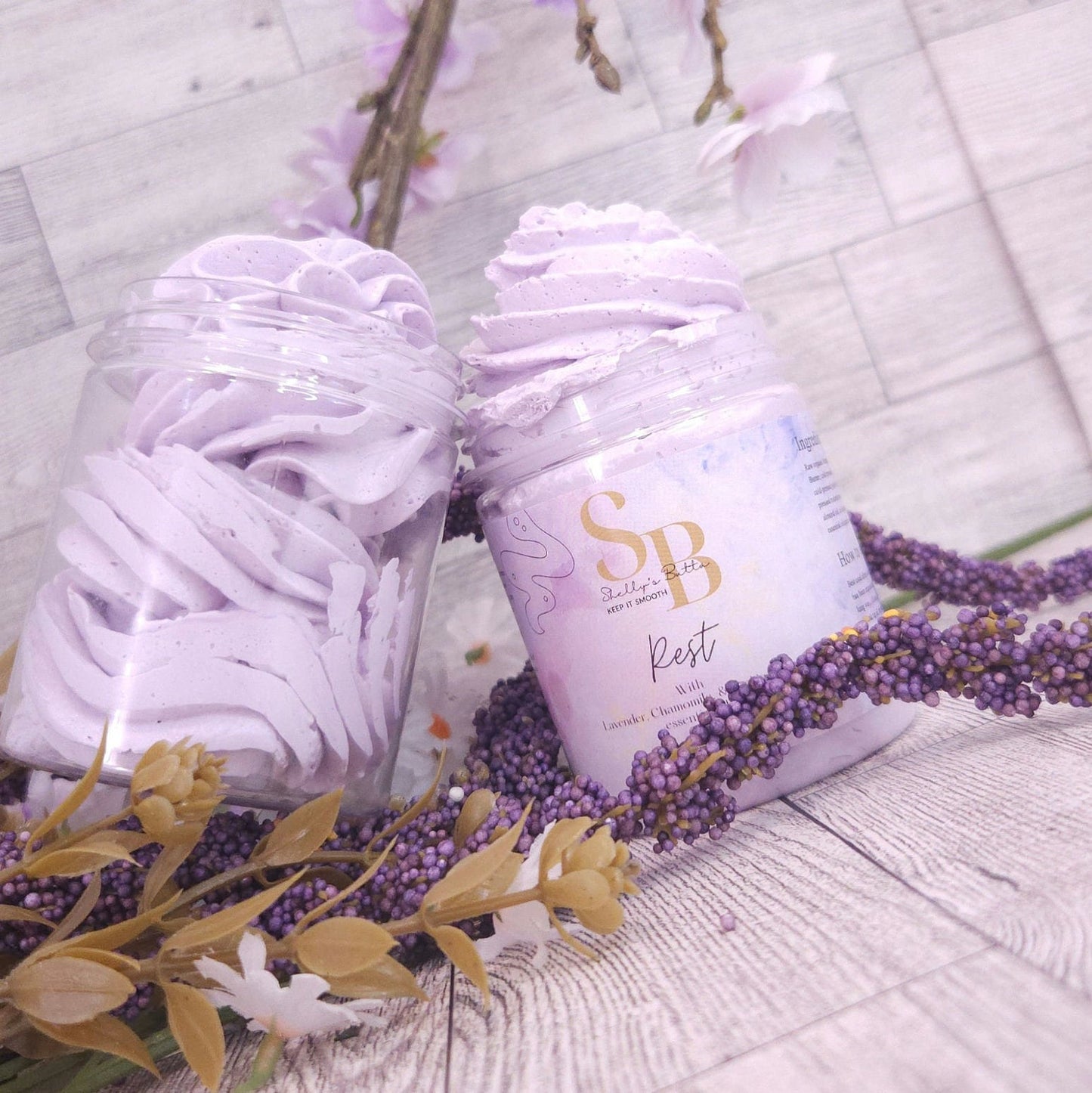 Rest Whipped Shea and Mango Butter with therapeutic grade Lavender, Chamomile, and Clary Sage oils