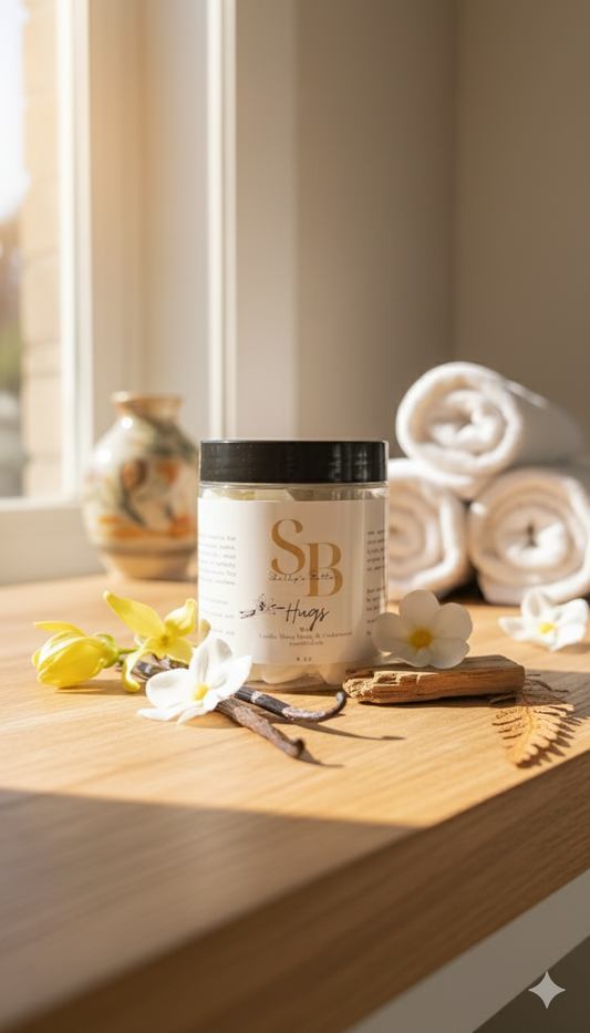 Hugs body butter with vanilla, ylang ylang and Cedar wood, essential oils.